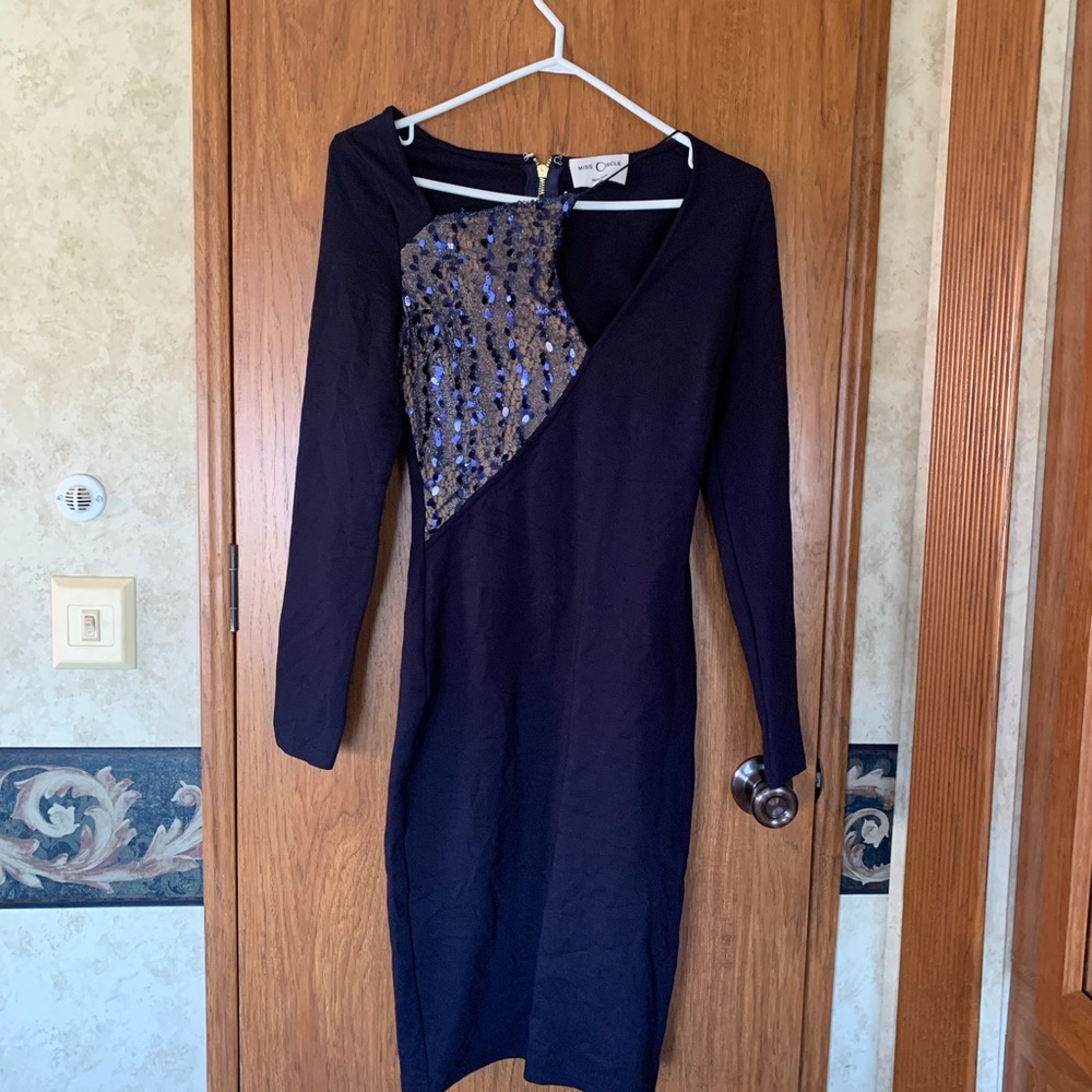 As is Miss circle Navy Blue Dress with Sequin Detail